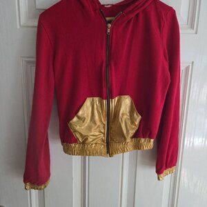 Girls Red Gold Zip Up Sweater Size Large Hoodie